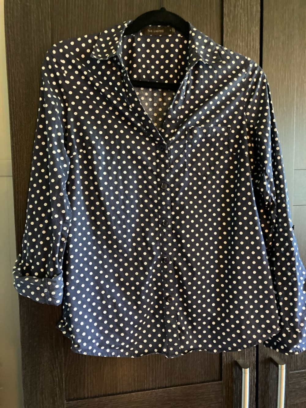 The Limited Navy Blue Polka Dot Button-Down Shirt